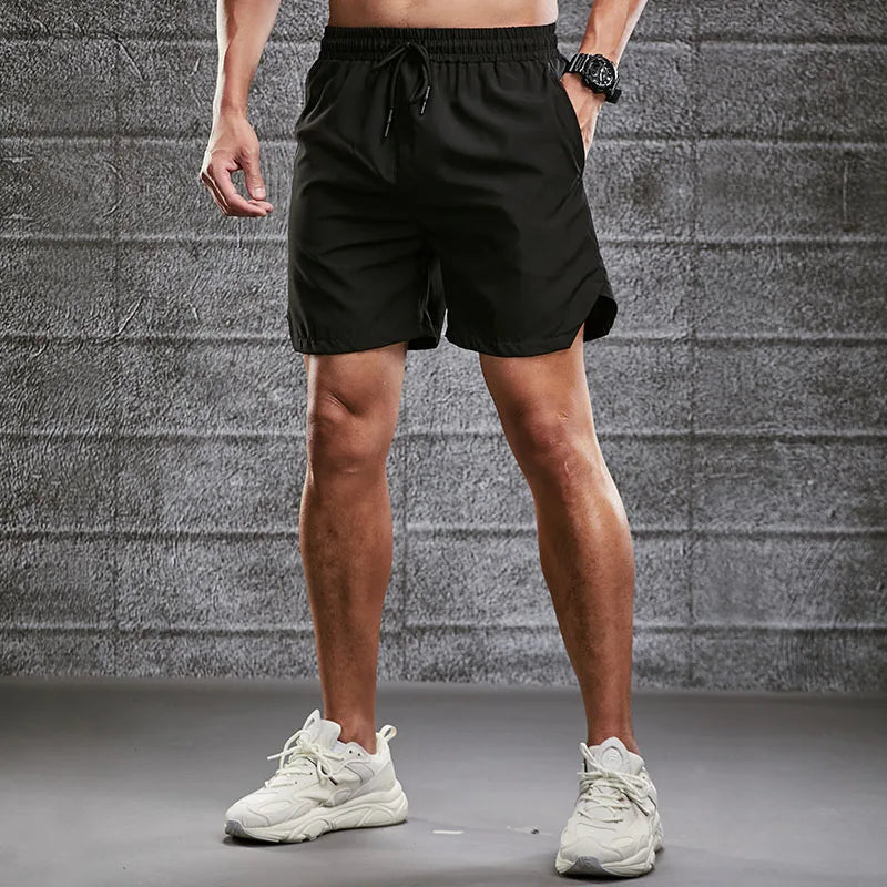 Summer Quick Dry Sports Gym Mens Running Shorts With Zipper Pockets Drawstring