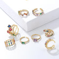 Hot Selling Bohemia Rainbow CZ Heart Open Rings Adjustable Multi Color Cubic Zirconia Flower Rings for Women Girls
