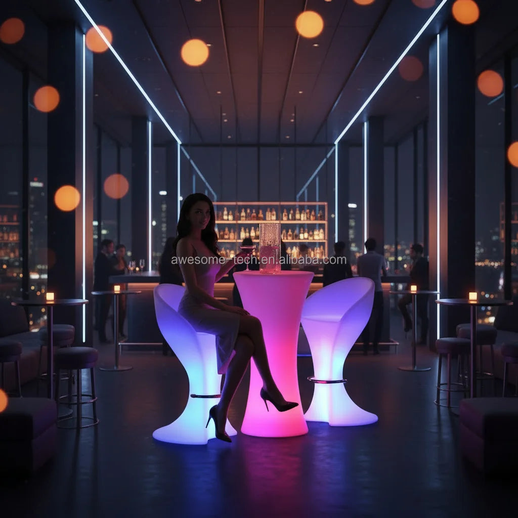 110cm Plastic LED Light-Up Garden Set Patio Illuminated Outdoor Lounge Glow Furniture for Home Bar & Hotel Use