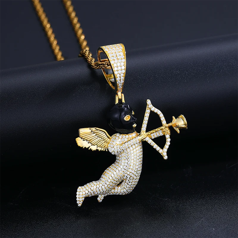 Dropshipping Bling Rapper's Jewelry 925 Sterling Silver Full VVS Moissanite Angel Cupid Arrow Eros Pendant Necklace