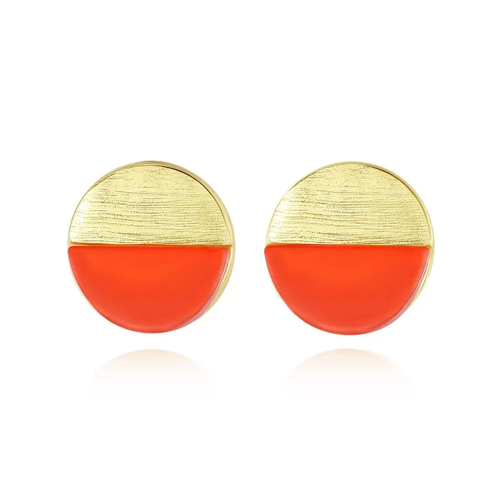 CZCITY Stylish Round Colorful Acrylic Solid 925 Sterling Earrings Trendy Bright Silver Earrings for Women