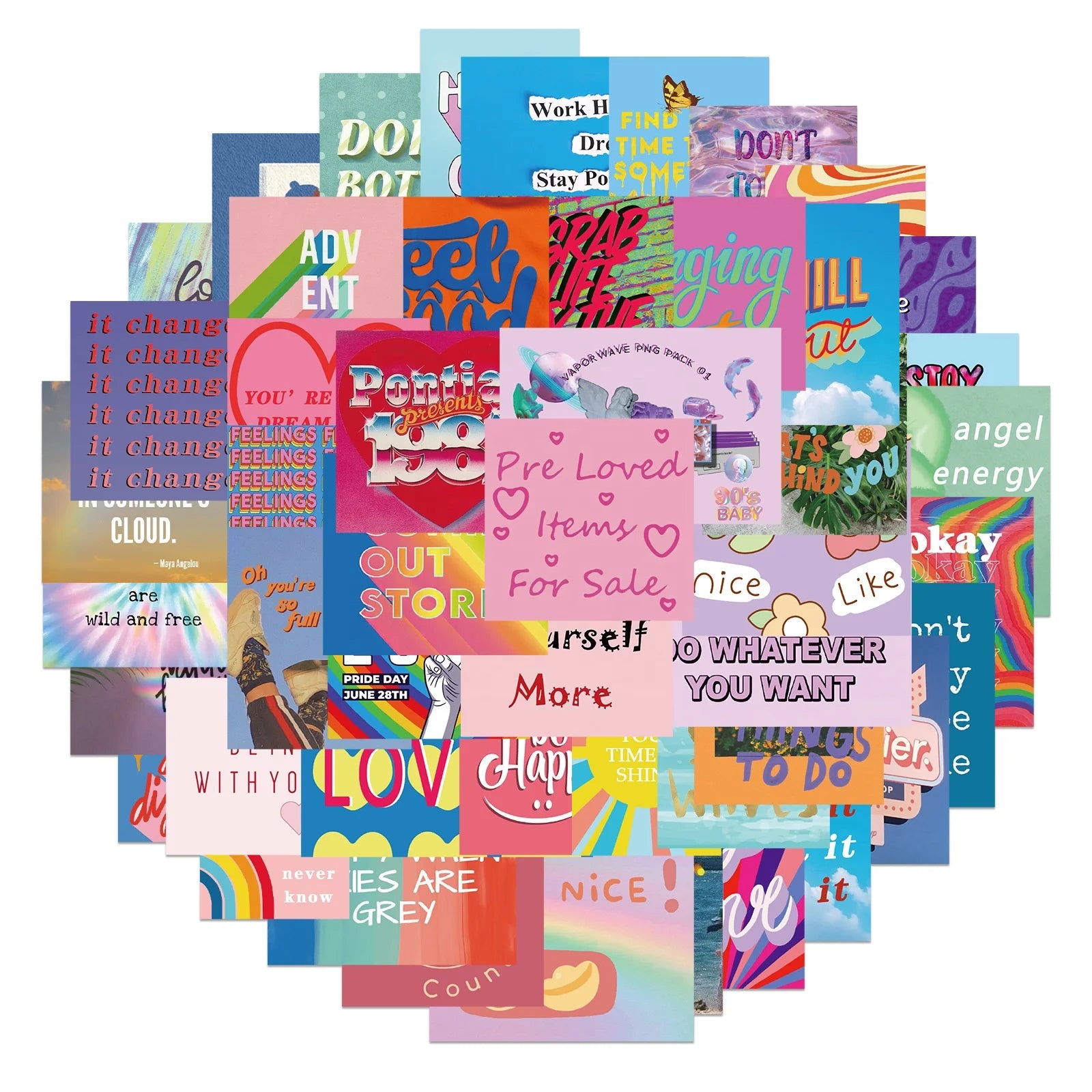 50Pcs Cute Love Letter Words Girl Sticker Label for Notebook Paper Decal Waterproof Decorative Stickers