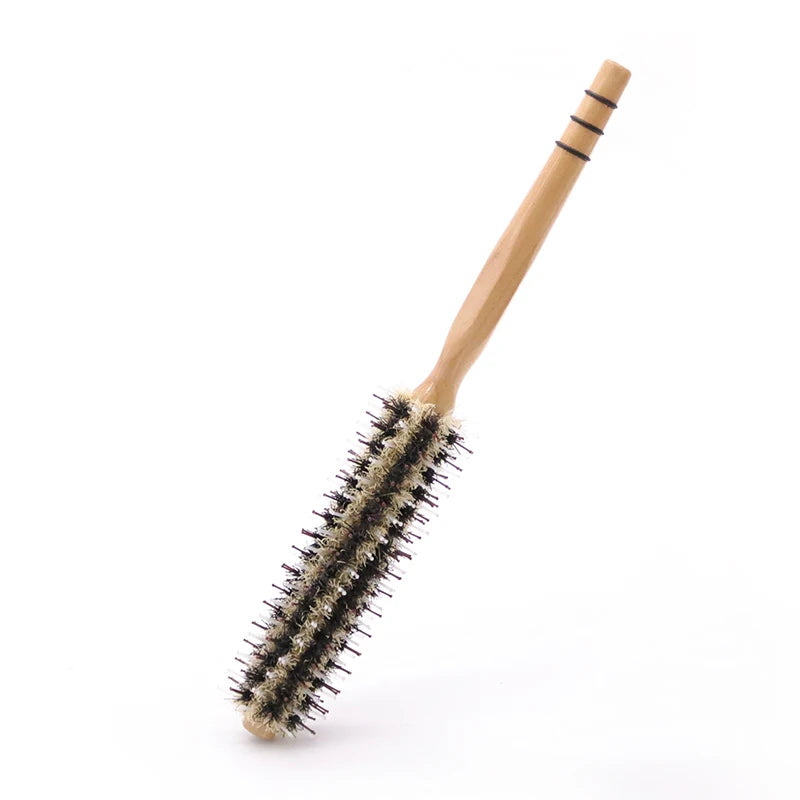 Salon Women's Round Brush Roller Compact Boar Bristle Hair Brush with Cushion Paddle & Ionic Features Made From Natural Wood