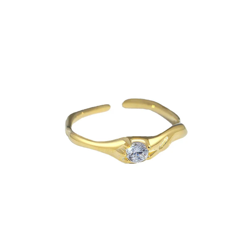 Simple Trendy 925 Sterling Silver Eternity Ring Cubic Zircon Crystal Irregular Wave Design for Weddings Parties Anniversaries