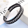 Punk Custom logo Stainless Steel Magnetic Clasp Handmade Jewelry Braided Leather Chain Bracelet Mens