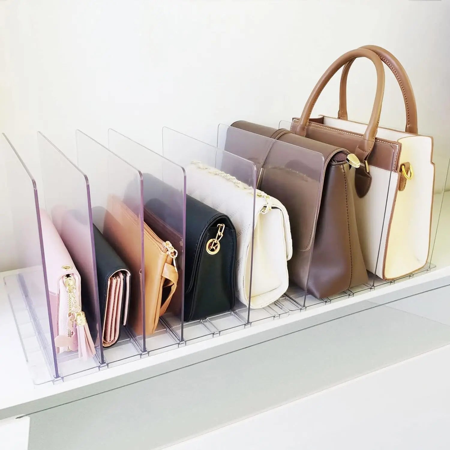 Purse Organizer for Closet Adjustable Clear Shelf Dividers for Closet Organization Plastic Purse Storage Organizer Bag Organize