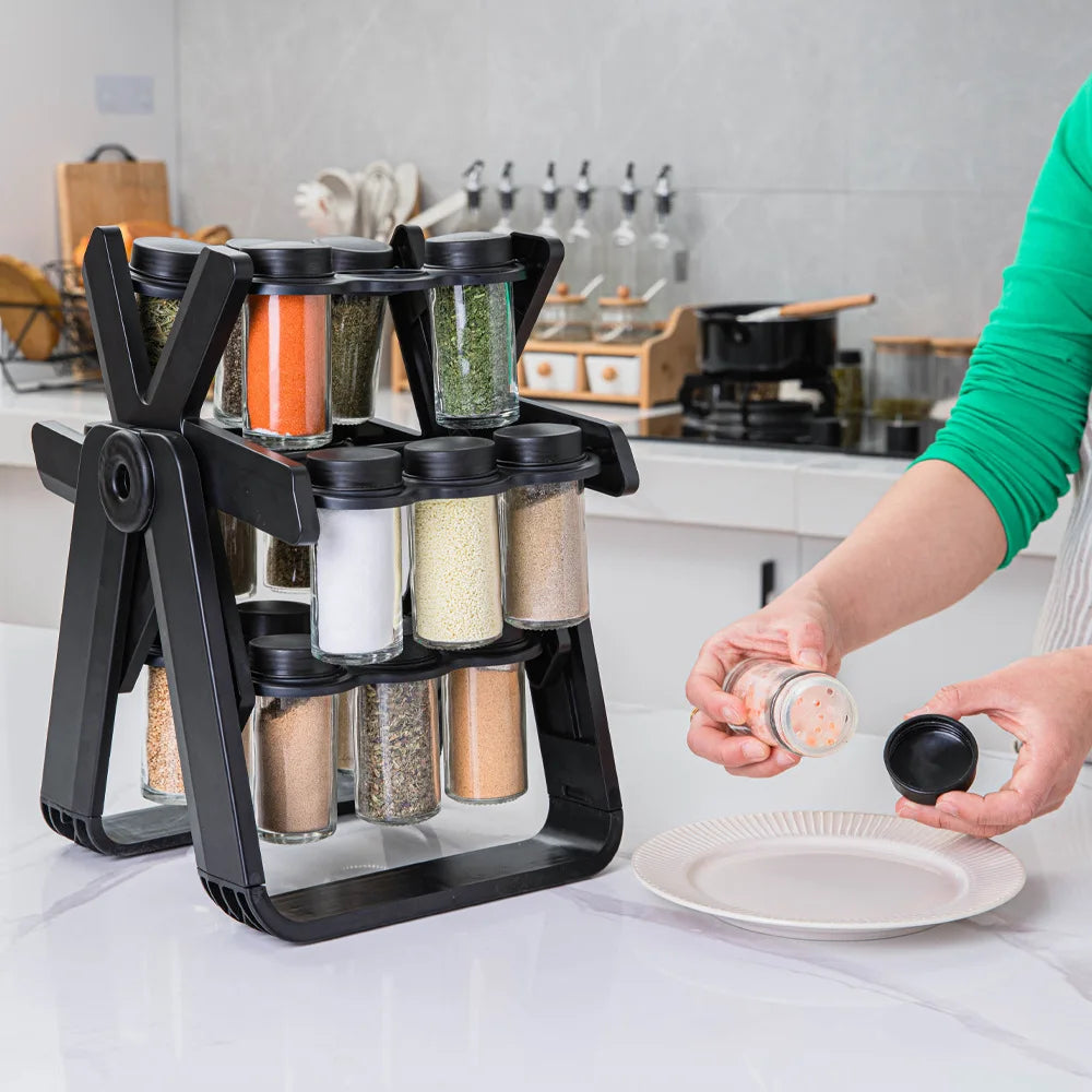 Wholesale Rotating Rack Organizer With 18Can Seasoning Glass Bottle Jar Set Kitchen Supplies Ferris Wheel Storage Spice Rack