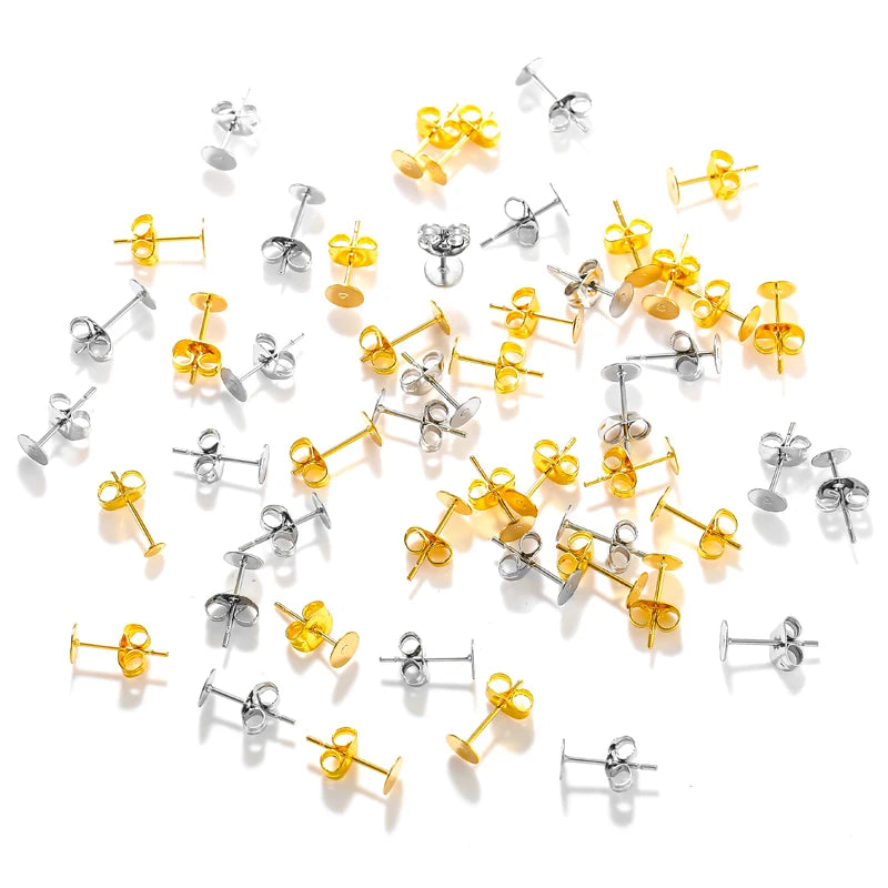Stainless Steel Blank Post Earring Studs Base Pins With Earring Plug Findings Ear Back for DIY Jewelry Accessories V144