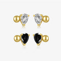 FUAMAY Gold Plated Black Marquise Diamond Earrings Studs Round Cubic Zirconia Diamond Pear Tiny 925 Silver Round Ball Earrings
