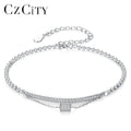 CZCITY Luxury New 925 Sterling Silver Romantic Geometric Chain Link Bracelet Women Adjustable Bracelets
