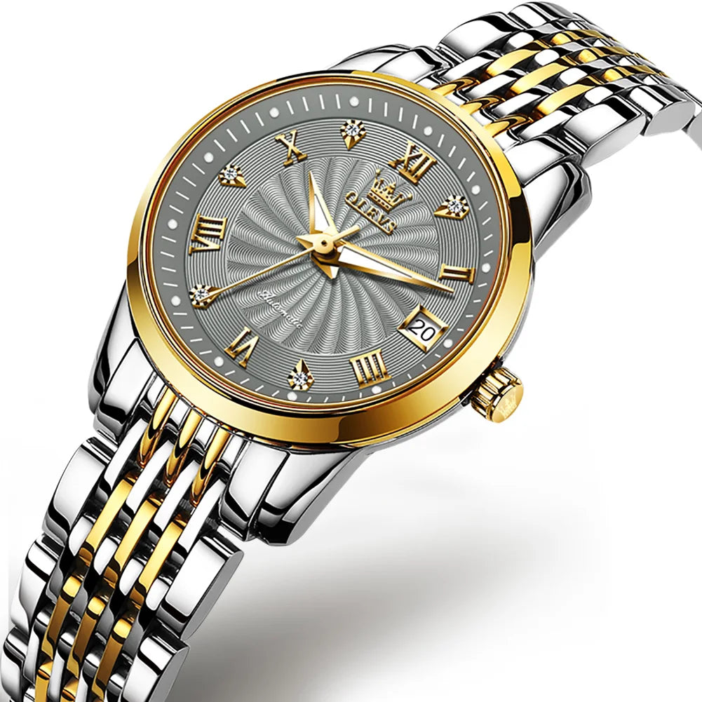 OLEVS 6630 OEM Reloj Women Top Brand Luxury Ladies Dress Fashion Wristwatch Mechanical Elegant Stainless Steel Mens Wrist Watch