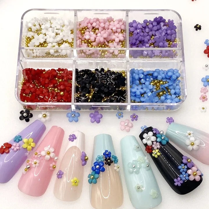 Popular 3D Nail Acrylic Flowers Nail Decorations Multi Colors Natural Pressed on Nail Resin Flower Decoration