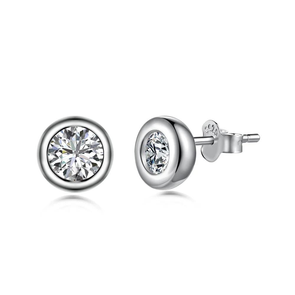 Dylam Classic Design 925 Sterling Silver Rhodium Plated Circle Shape 5A Cubic Zirconia Stud Earrings for Women Bridal Jewelry