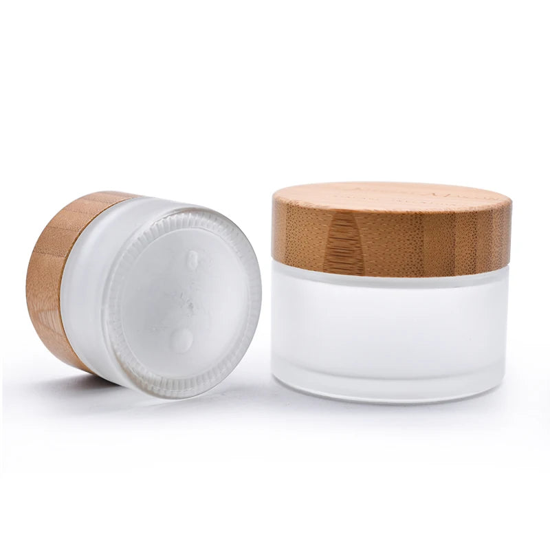Cosmetic Face Cream Container 5ml 15ml 30ml 50ml 100ml 200ml Frosted clear Glass Jar With Bamboo Lid