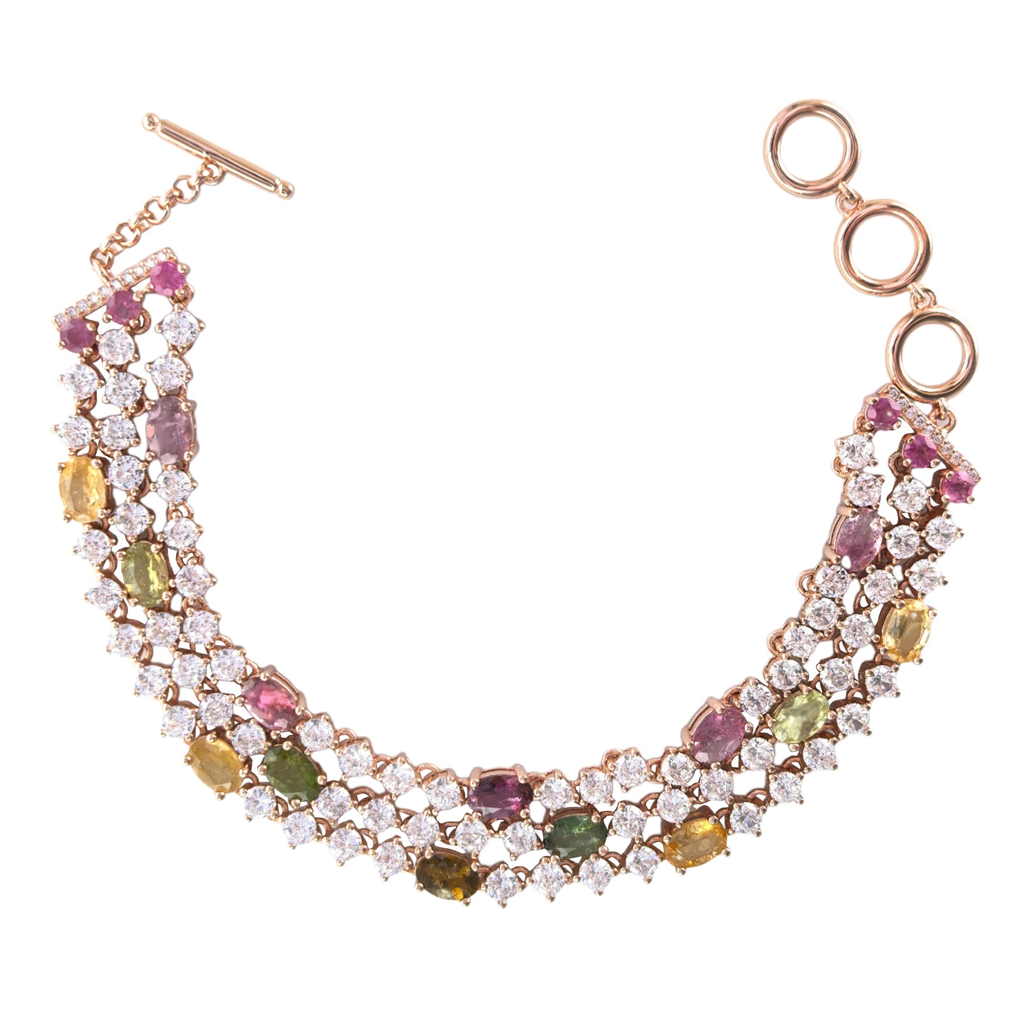 Noble Rose Gold Plated 925 Silver Jewelry Natural Tourmaline Bracelet for Women Fine Bracelets Bangles