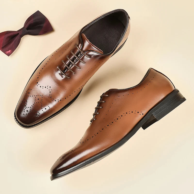 Wholesale 2022 Men's Genuine Leather Oxford Dress Shoes Custom Big Size Black for Office & Wedding Dropshipping for Autumn