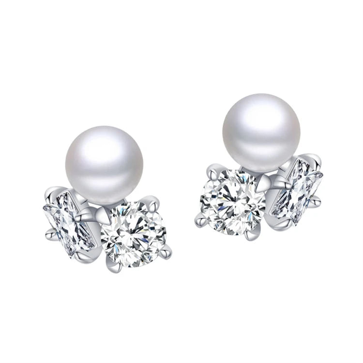 Shell Pearl Earrings Jewelry 925 Sterling Silver Fashion Bling Diamond Pearl Stud Earrings for Women