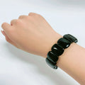 Huiying Quality Genuine Natural Gemstone Handmade Strand Stretchy Women Black Obsidian Square Bracelet