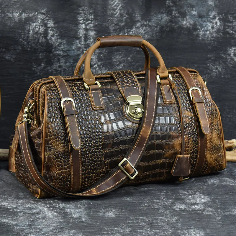 Hot Sale Luggage Travelling Bag Crocodile Embossed Pattern Travel Bag Genuine Leather Duffle Bag