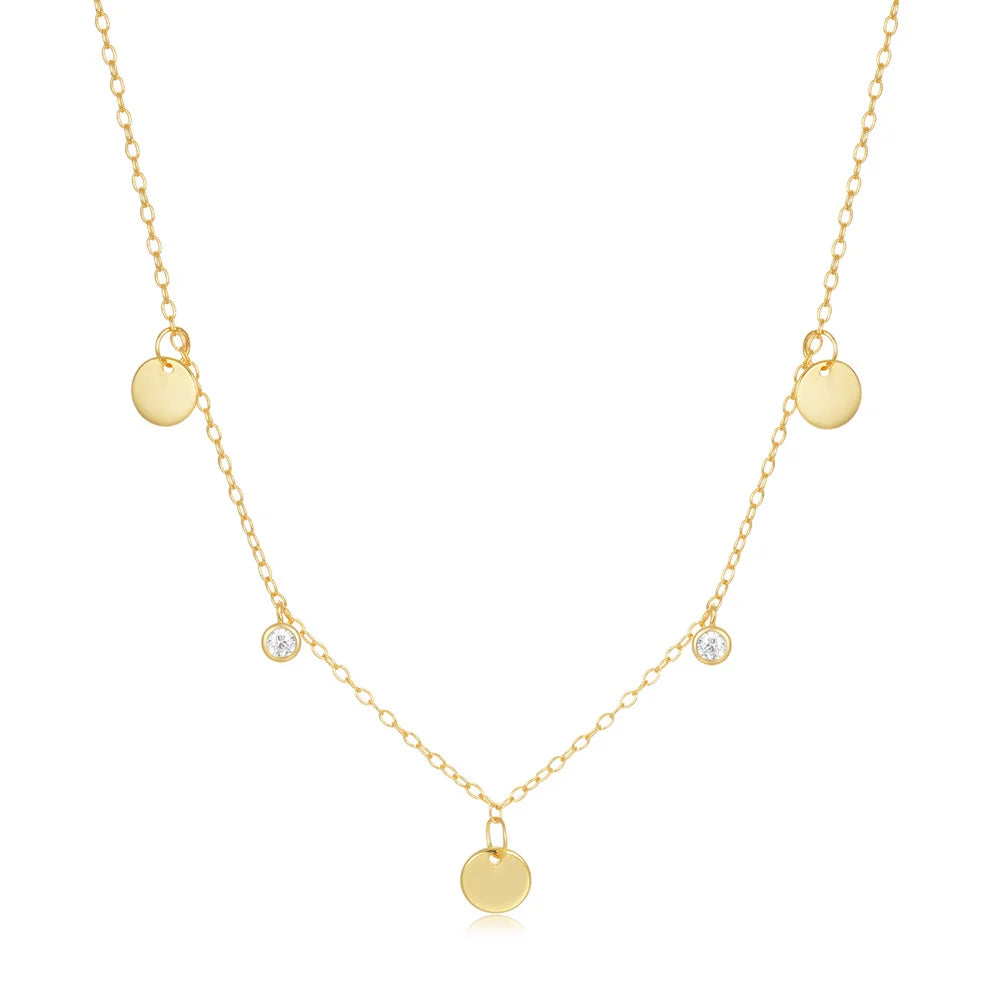 Wholesale Fashion Jewelry 925 Sterling Silver Round Disc Charm Diamond by Yard Gold Plated Necklaces Jewelry for Women