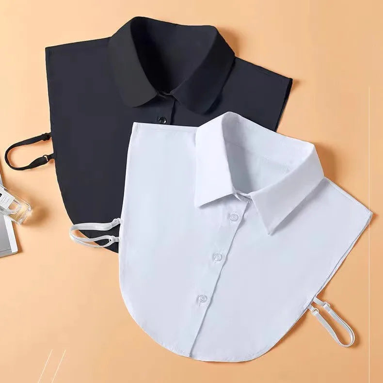 2024 Men's and Women's Cotton Collar Lapel Button Solid Black White All-Match Business Formal Knitted Shirt Collar Decorate