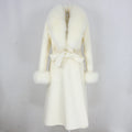 OFTBUY 2023 Winter Jacket for Women X-Long Cashmere Wool Blends Natural Fox Fur Collar Cuffs Breathable Cozy Belt Coat