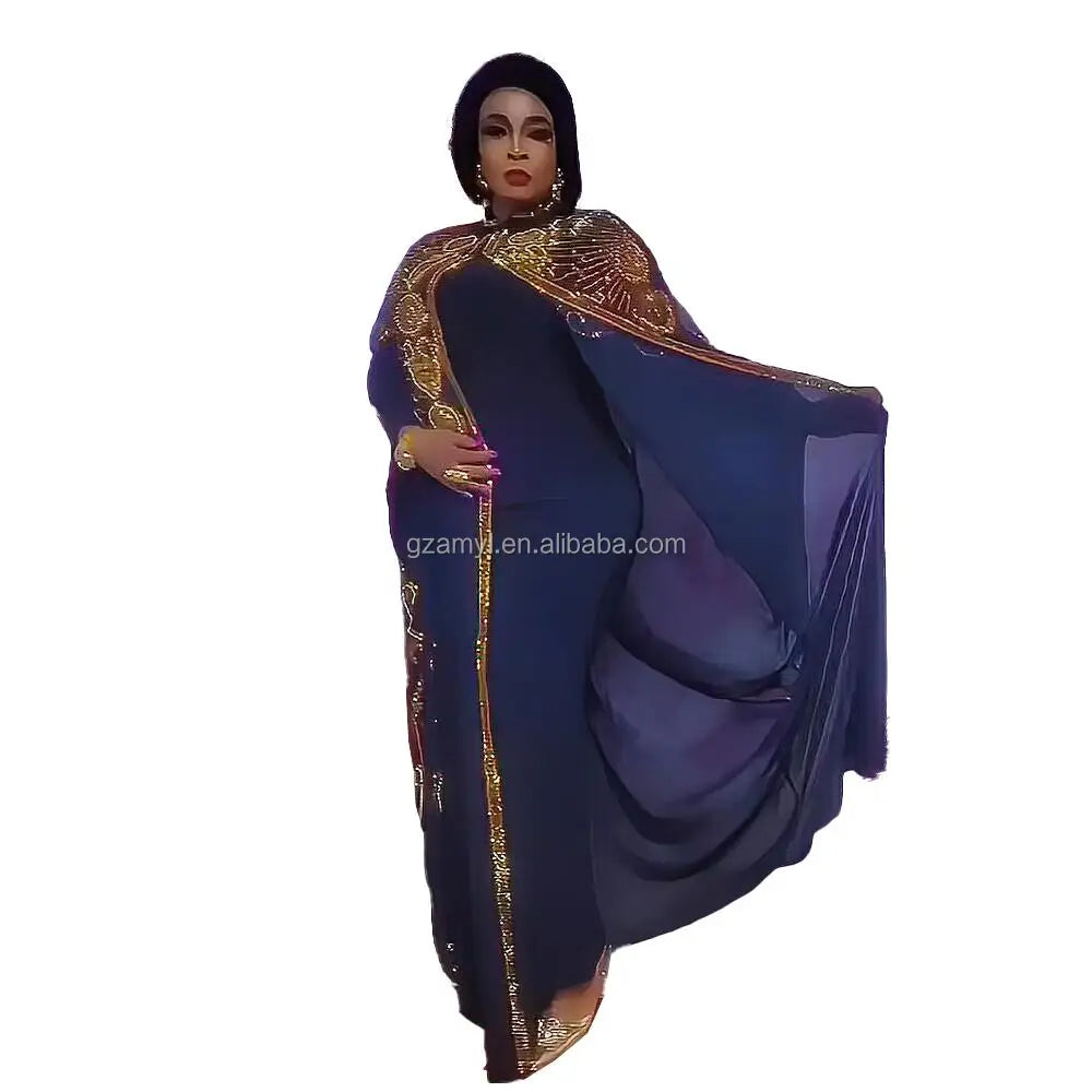 Hot Selling Plus Size Boubou Africain Ladies' Summer and Spring Chiffon African Wear Rhinestone Ankara Skirt Designs