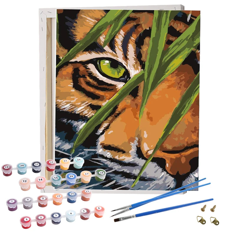 Factory Wholesale DIY Framed Canvas Paint by Numbers Art Green Leaf Animal Painting by Numbers 40x50cm