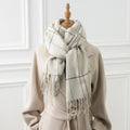Autumn Winter All-Match Thickened Warm Scarf Retro Korean Japanese Style Plaid Design Made Soft Cashmere for Men Women for