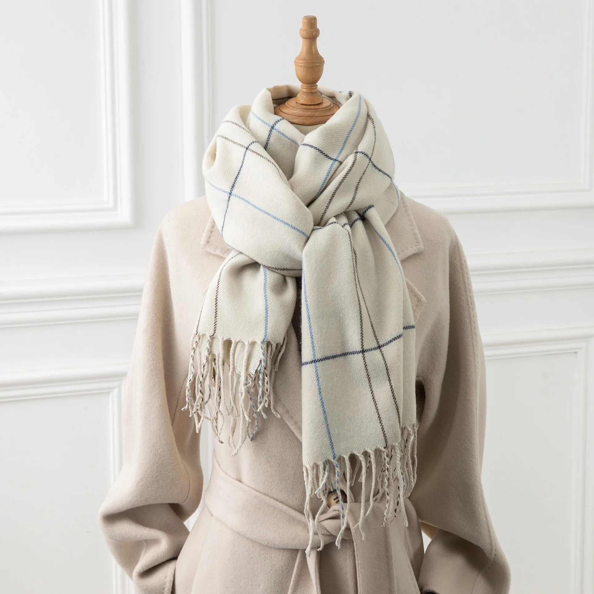 Autumn Winter All-Match Thickened Warm Scarf Retro Korean Japanese Style Plaid Design Made Soft Cashmere for Men Women for