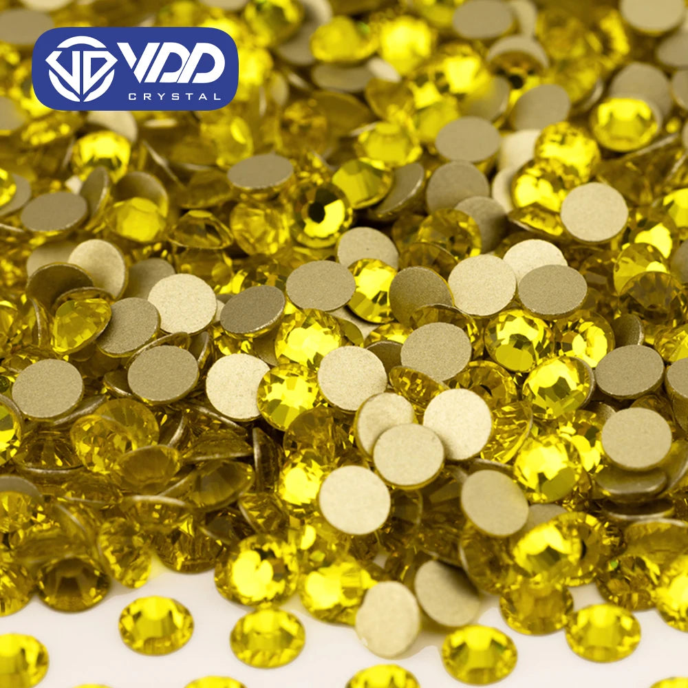 VDD 005 Citrine High Quality Glass Rhinestones Crystal Glod Back Flatback Strass Stones Nail Art DIY Crafts Decorations