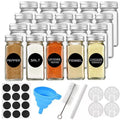 Glass Spice Jars & Bottles 120ml with Spice Labels Empty Square Containers Condiment Pot Shaker Lids Airtight Metal Lid Salt