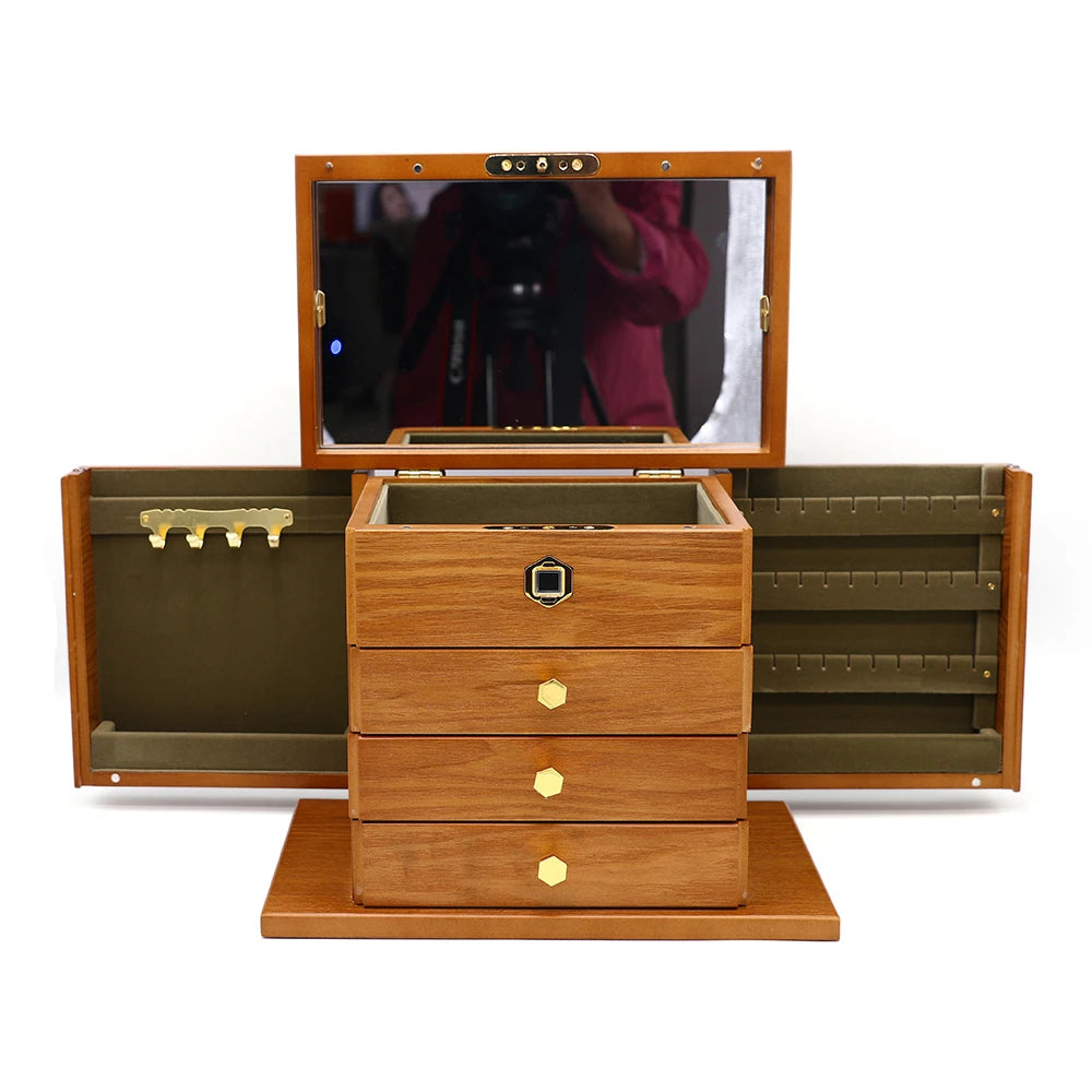 Solid Wood Fingerprint Jewelry Box Password Lock Packing Box  Jewelry Storage Box