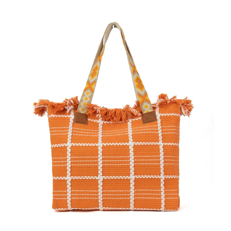 Fashion Large Capacity Eco Friendly Handbag Tassel Canvas Beach Casual Tote Bag With  Fringe Multi-use Tote Bag for Women