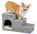 Solid Wood 3/4 Step Pet Stairs Portable Folding Dog Ramp Removable Cover Rectangle Fashion Cartoon for High Beds Couches