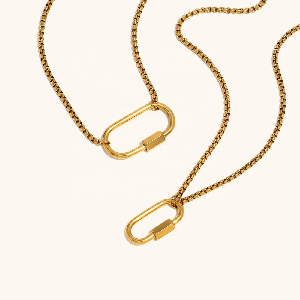 Dingran 18K Gold Plated Stainless Steel Waterproof Pendant Necklace Clasp Design-Unisex Trendy Fashion Anniversary Wedding