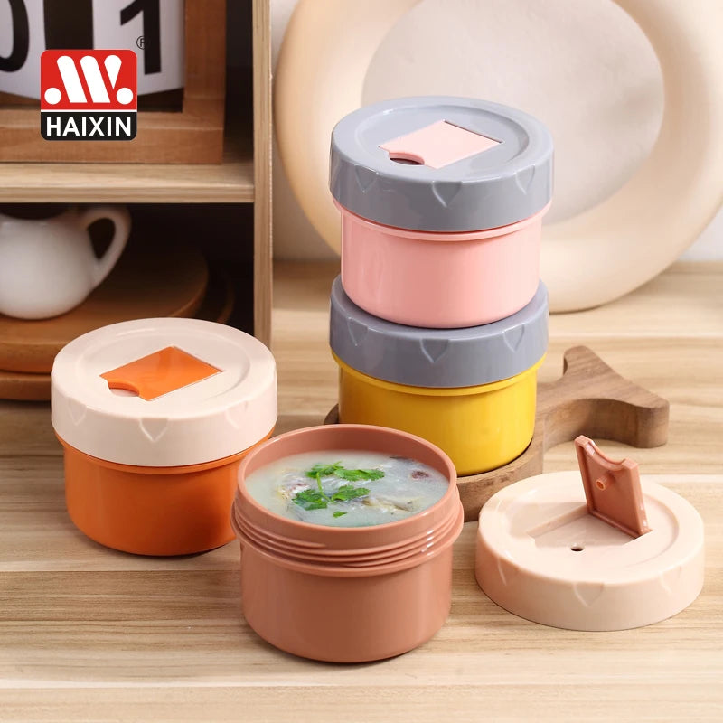 Haixin 350ml Hot Microwaveable Small Bowl Oats Cereal Milk Food Storage Jar Breakfast Plastic Lunch Box Soup Cup Bottle with Lid