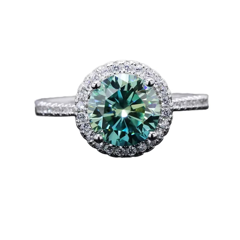 Graceful Wholesale Solid 925 Sterling Silver Halo Round Bezel CZ Pear Paraiba Tourmaline Ring Wedding Engagement Bridal Rings