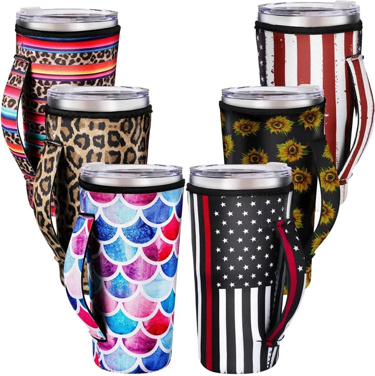 Custom Printing Design 30oz Reusable Insulated Neoprene Tumbler Sleeve with Handle