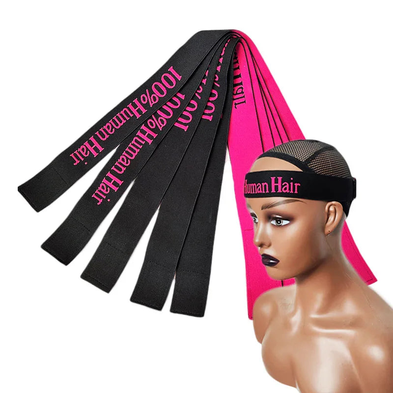 Custom Jacquard logo Design Name Soft Adjustable Hoop and Loop Elastic Waistband Band for Hair Wigs Bands Elastic Wig Melt Band