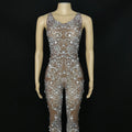 Sparkly Shiny Crystal Diamond Rompers Women One Piece Jumpsuits Scoop Sleeveless Nightclub Stage Rhinestone Bodysuit