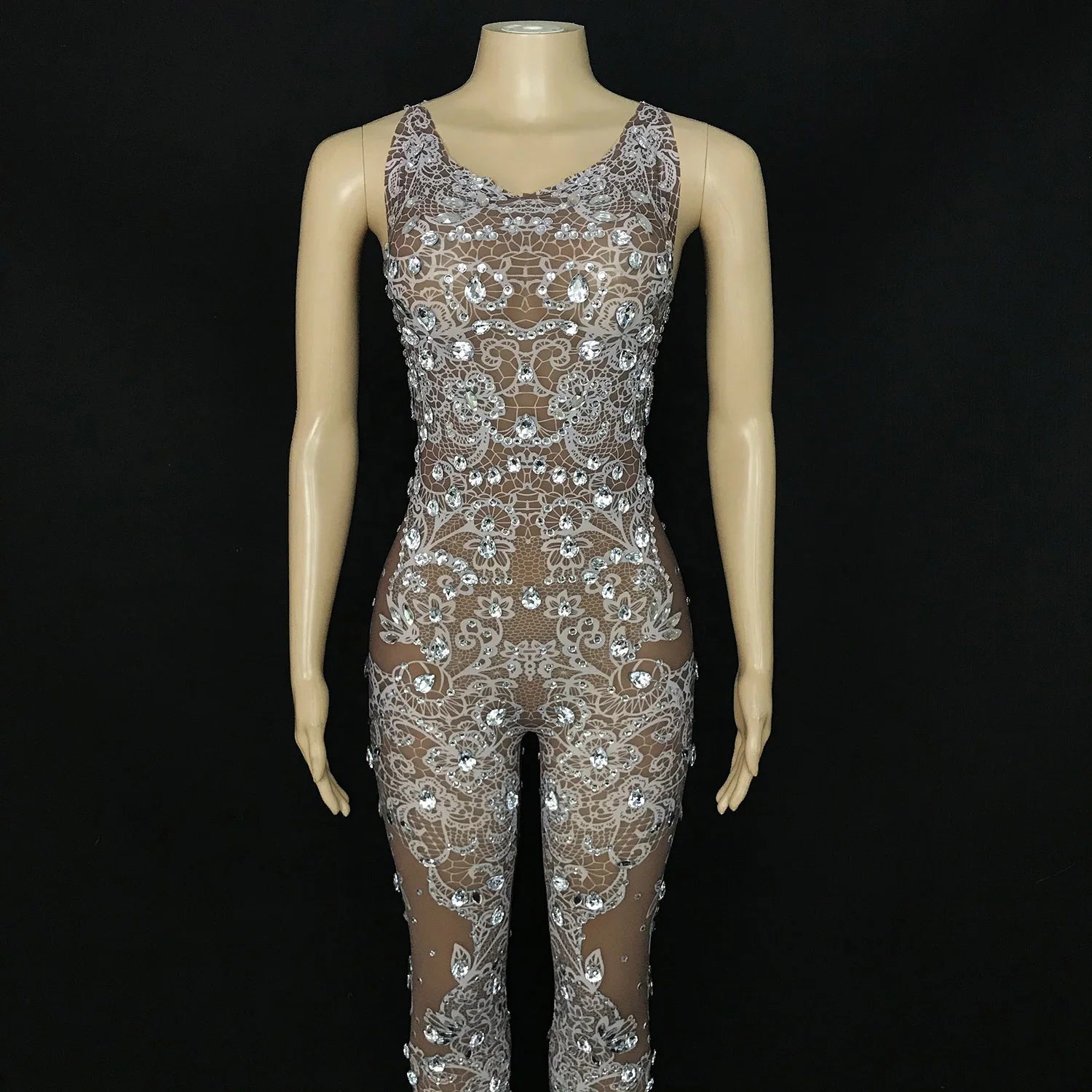 Sparkly Shiny Crystal Diamond Rompers Women One Piece Jumpsuits Scoop Sleeveless Nightclub Stage Rhinestone Bodysuit