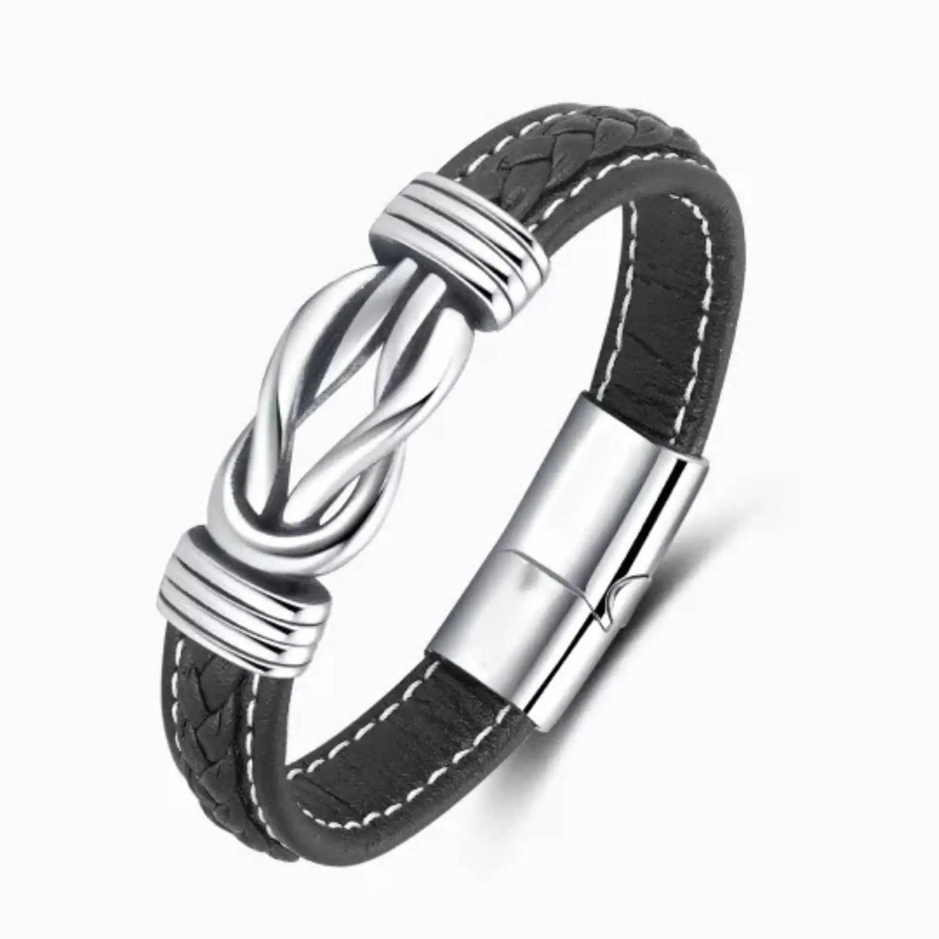 Cross Border Hot Selling Men's Leather Bracelet Punk Steel Titanium Bracelet