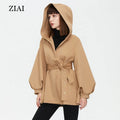 New Spring Autumn Korean Style Loose Small Mid-length Khaki Hooded Windbreaker Lantern Sleeve Jacket Women