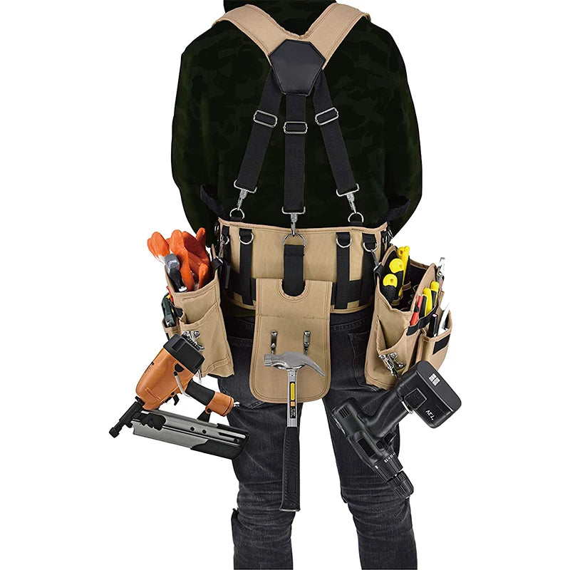 Heavy Duty Tool Bag 1000D Polyester Tool Vest Carpenters Rig Tool Belt With Suspenders