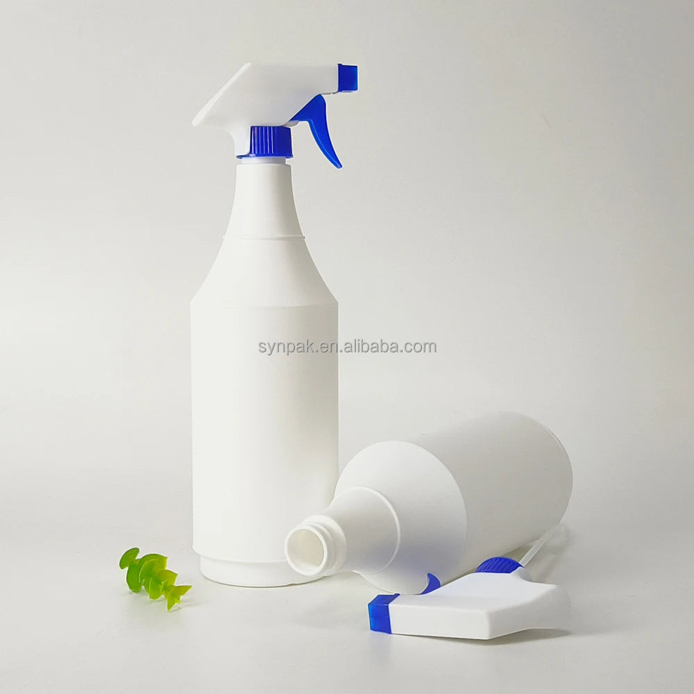 Synpak 900 ml HDPE Cylinder Plastic Bottle Empty Pump Sprayer with Blue/Milk White Cap and Screen Printing Surface Handling