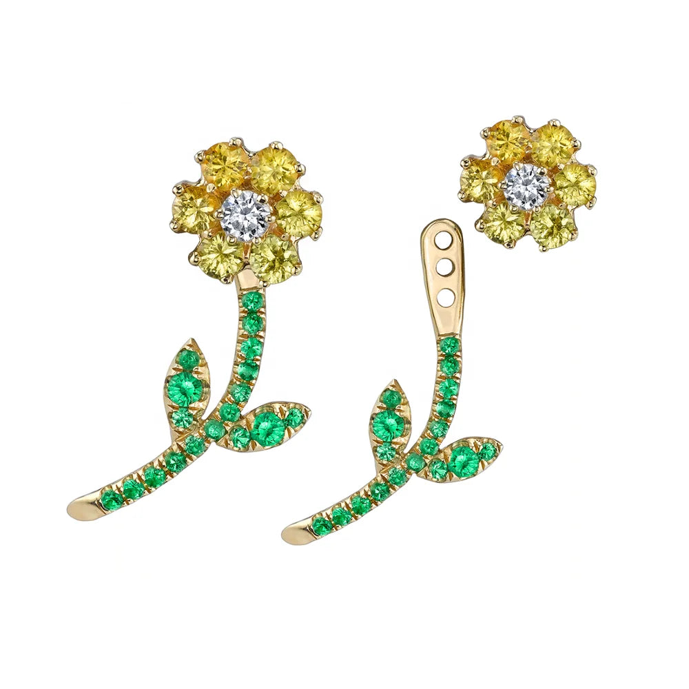 LOZRUNVE Factory Wholesale Trendy Jewelry 925 Silver Full Zirconia Stone Goldie Flower Earring