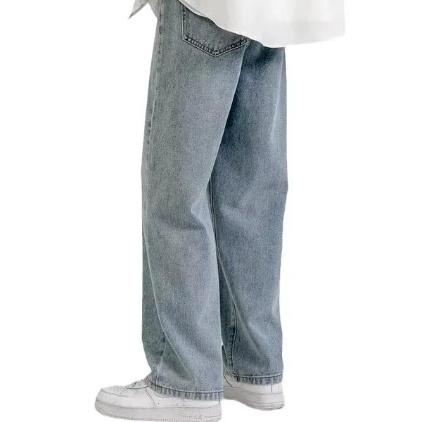Custom Solid Color Light-colored Jean Men's Loose Fashion Brand Joker Straight Plus Size Pants Retro Wide Legs Baggy Denim Jeans