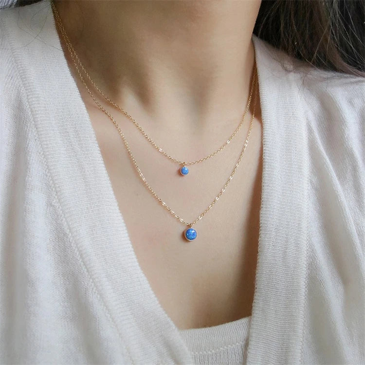 2025 Customized Minimalist Jewelry Sterling Silver Blue Opal Necklace