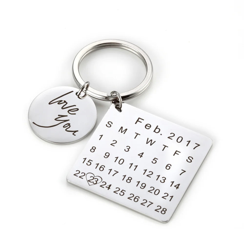 Wholesale Birthday Valentine'S Day Anniversary Creative Gift Couple Custom Calendar Stainless Steel Metal Key Chain